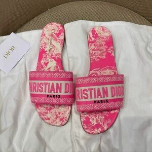 Dior Pink Toile Christian Dior Paris Slide Mules